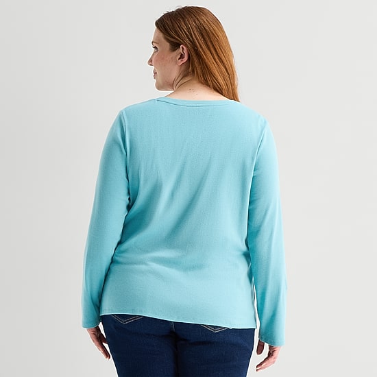 Liz Claiborne Womens Plus Crew Neck Long Sleeve T-Shirt