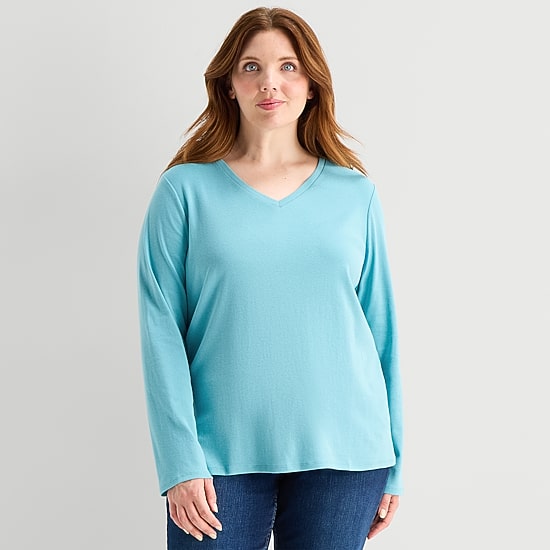 Liz Claiborne Womens Plus Crew Neck Long Sleeve T-Shirt