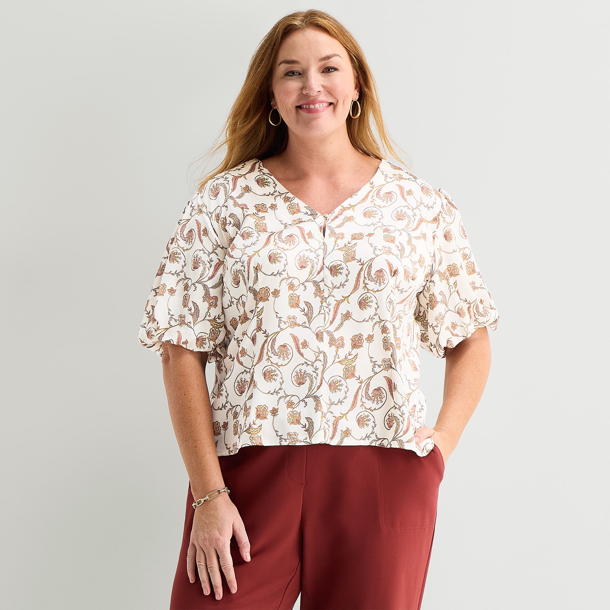 Liz Claiborne Womens Plus V Neck Short Sleeve Blouse