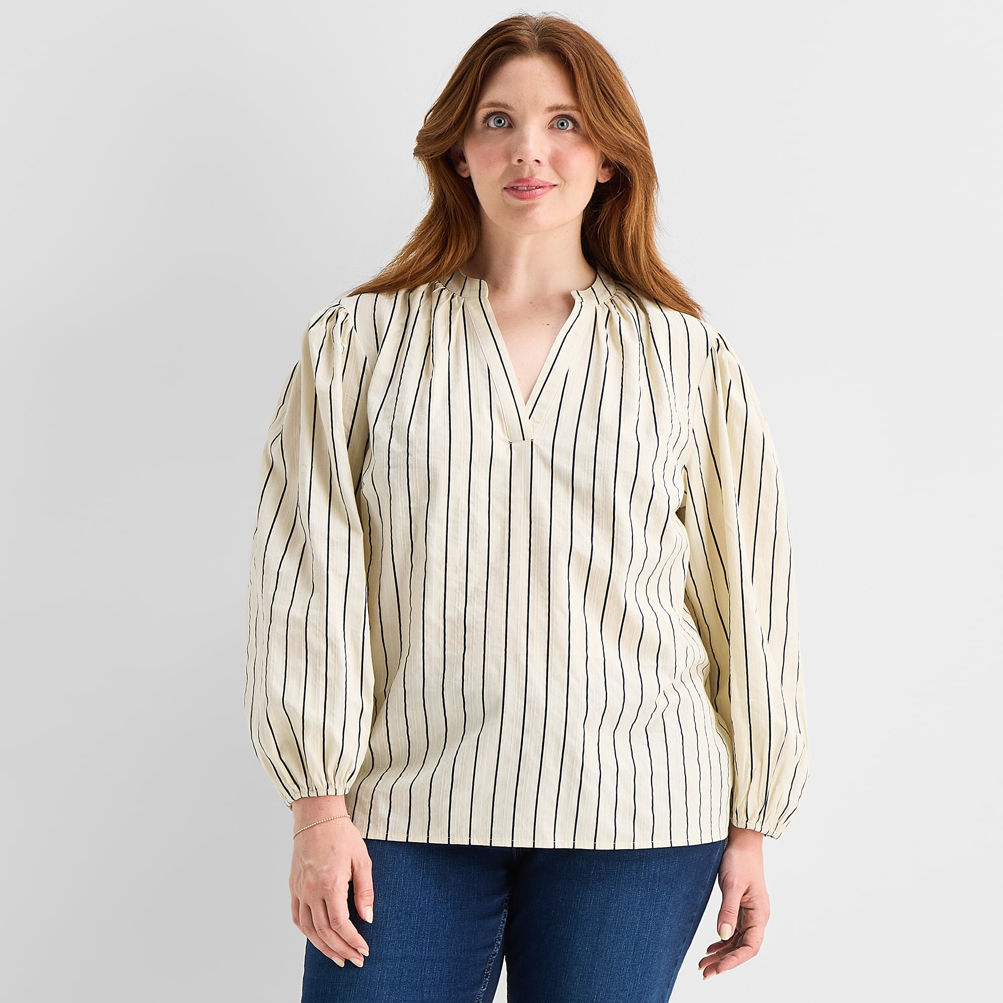Liz Claiborne Womens Plus Split Crew Neck Long Sleeve Blouse