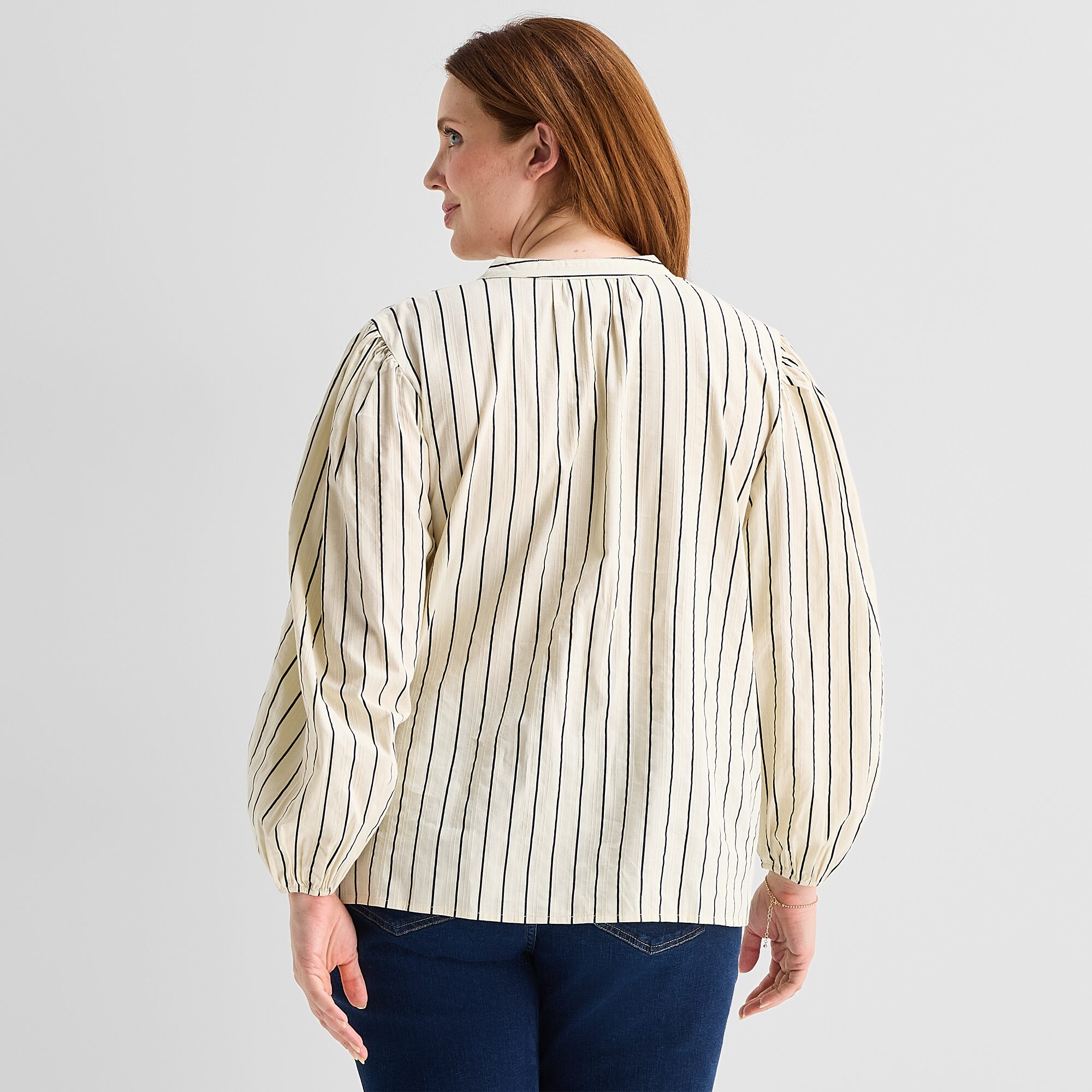 Liz Claiborne Womens Plus Split Crew Neck Long Sleeve Blouse