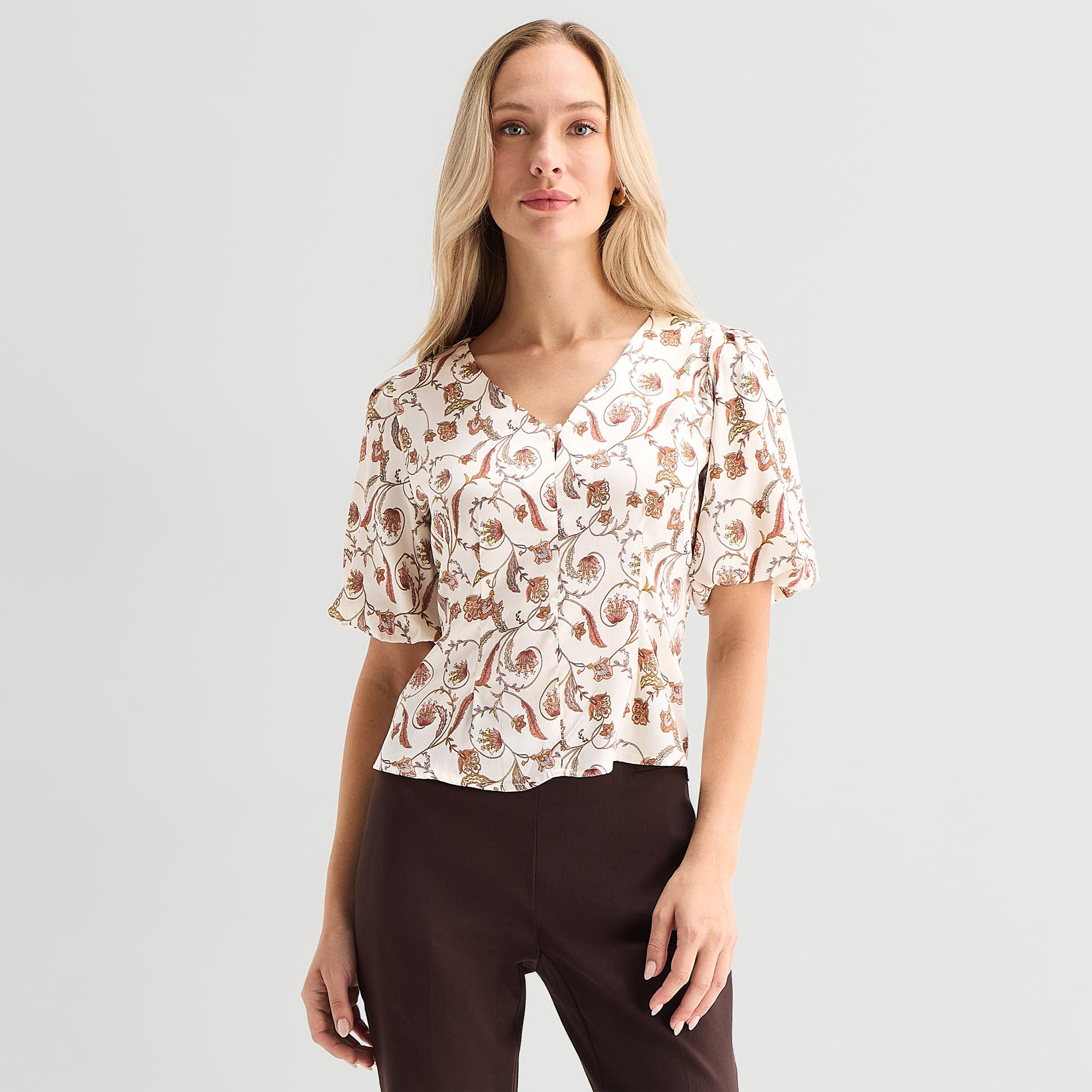 Liz Claiborne Womens V Neck Short Sleeve Blouse