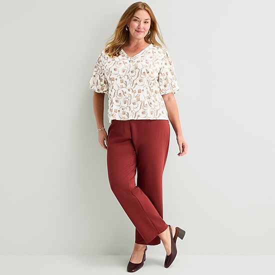 Liz Claiborne Womens Plus V Neck Short Sleeve Blouse