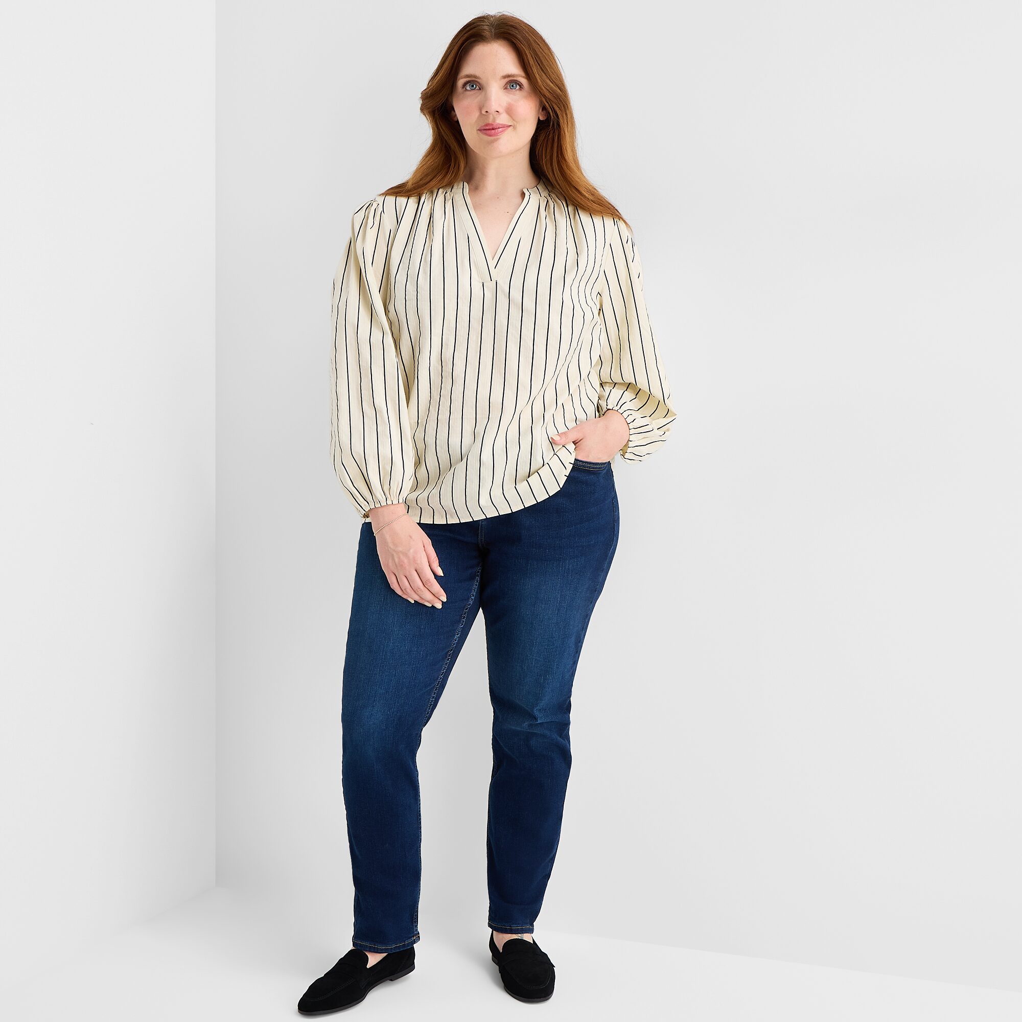 Liz Claiborne Womens Plus Split Crew Neck Long Sleeve Blouse