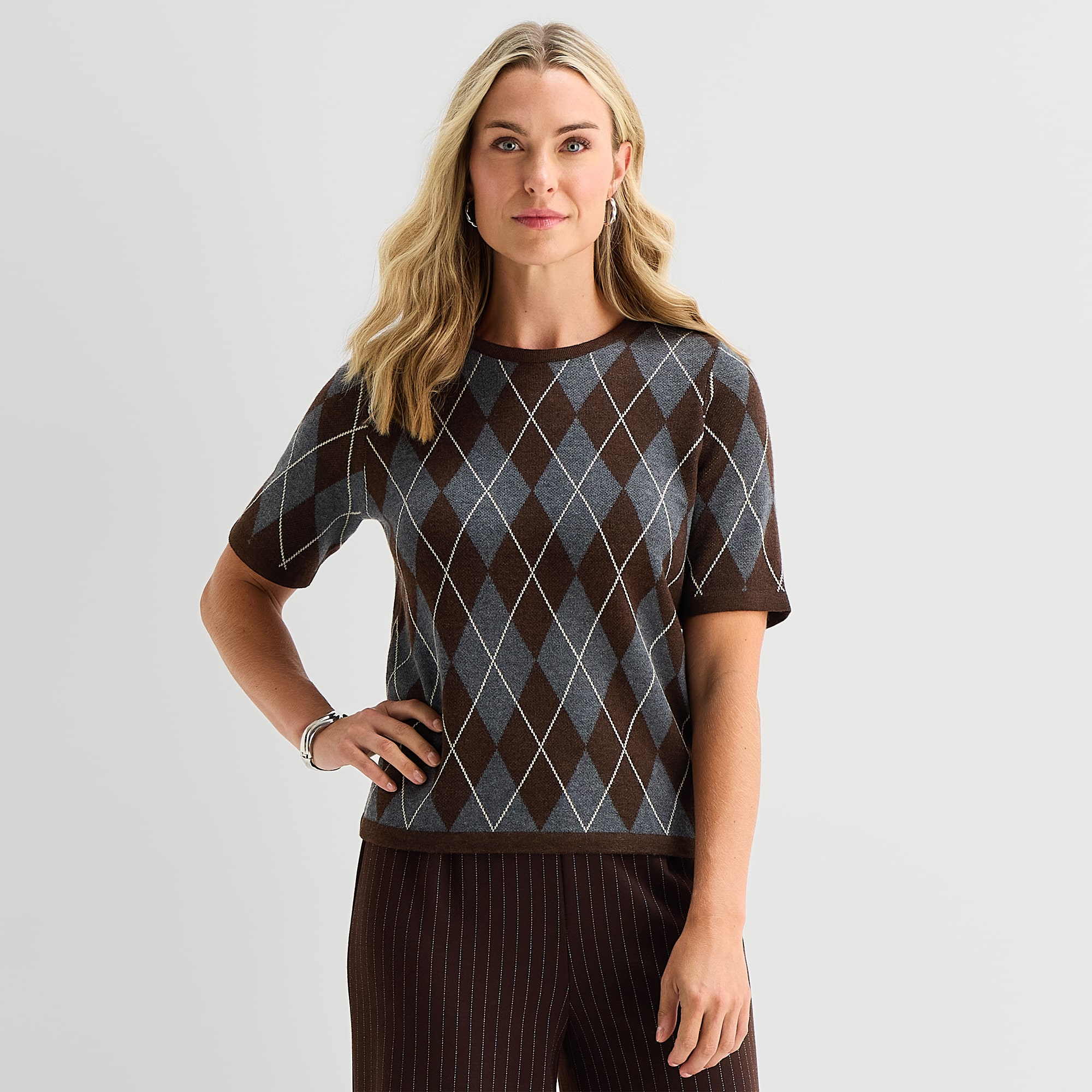 Liz Claiborne Womens Crew Neck Short Sleeve Pullover Sweater
