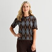 Liz Claiborne Womens Crew Neck Short Sleeve Pullover Sweater