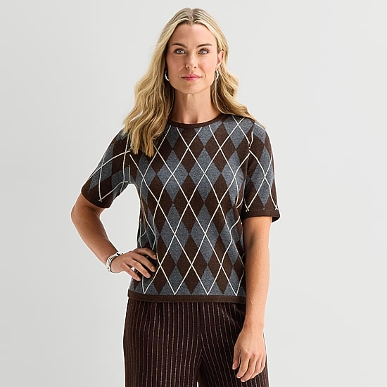Liz Claiborne Womens Crew Neck Short Sleeve Pullover Sweater