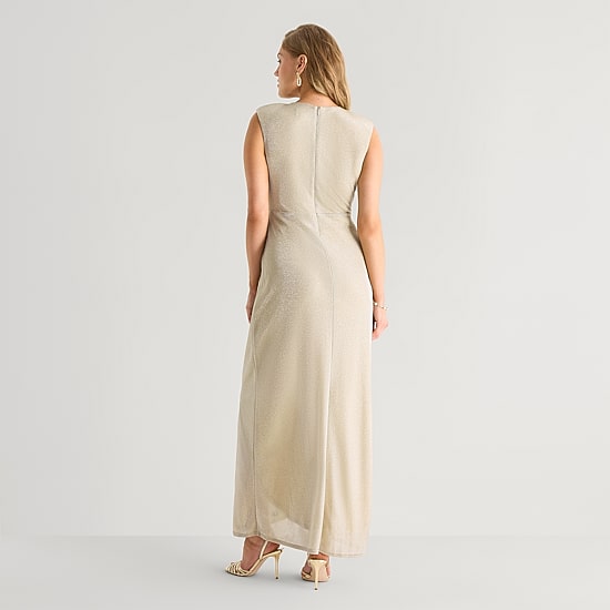MSK Womens Midi Round Neck Sleeveless Cap Evening Gown
