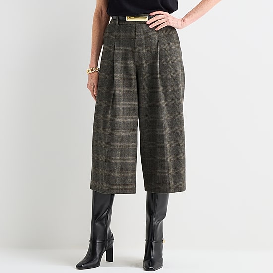 Liz Claiborne Plaid Womens Wide Leg Mid Rise Gaucho Pant