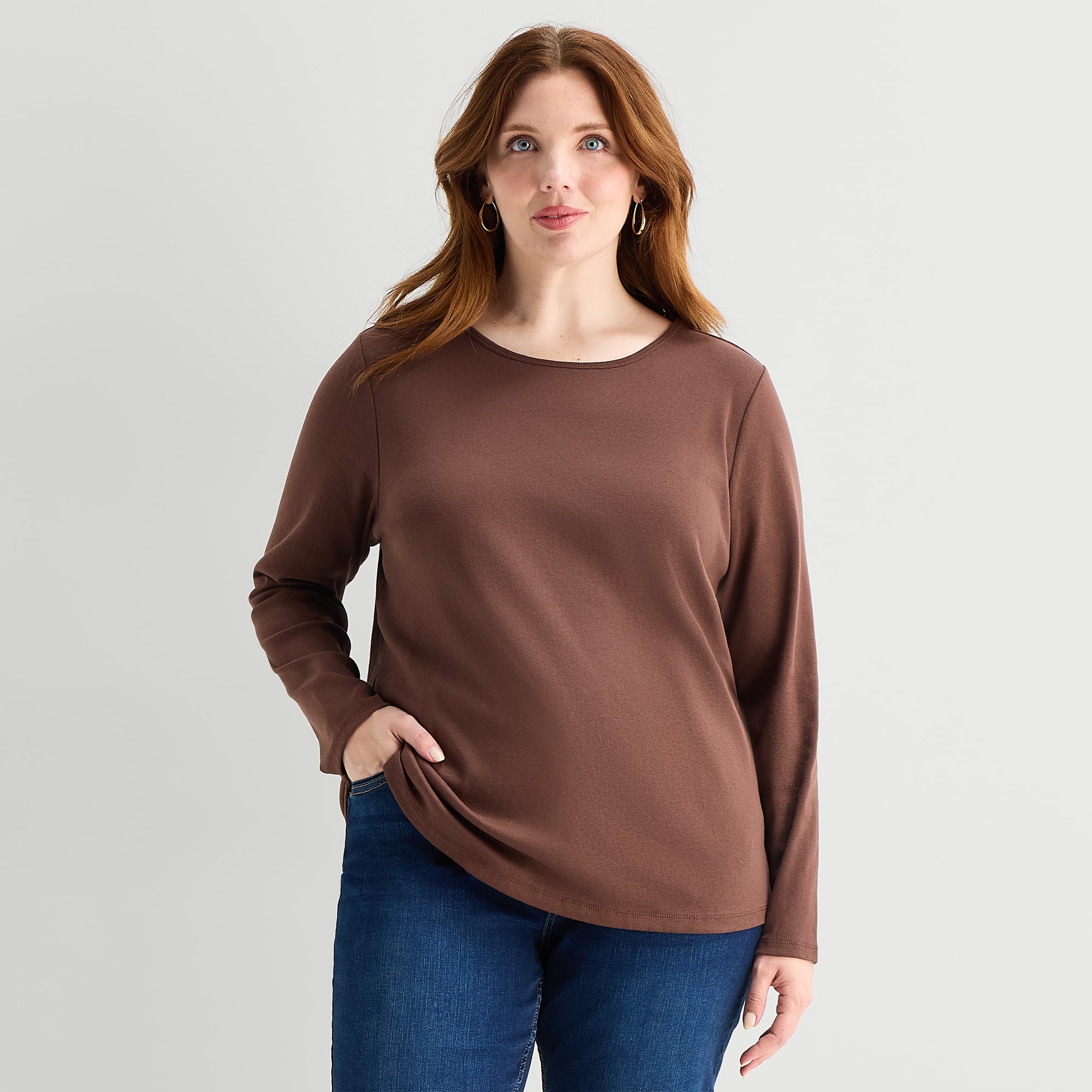 Liz Claiborne Womens Plus Crew Neck Long Sleeve T-Shirt