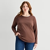 Liz Claiborne Womens Plus Crew Neck Long Sleeve T-Shirt