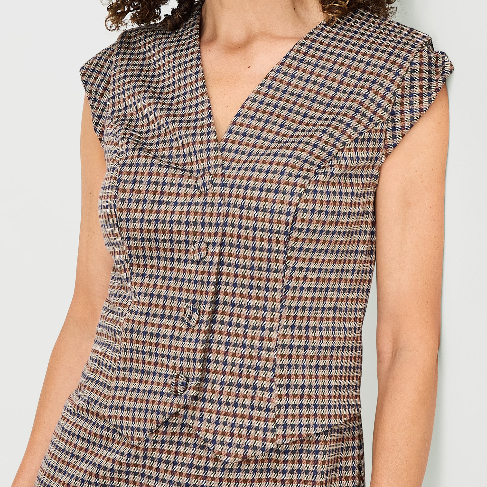 Liz Claiborne Plaid Womens Midi V Neck Short Sleeve Sheath Dress