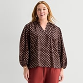 Liz Claiborne Womens Plus Split Crew Neck Long Sleeve Blouse