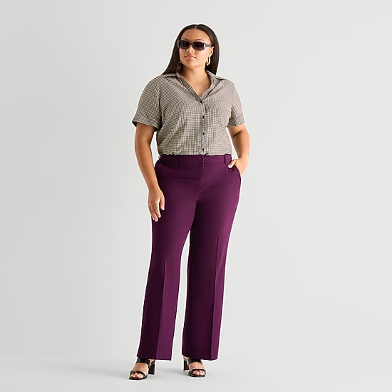 Worthington Womens Plus Cuffed Short Sleeve Slim Fit Button-Down Shirt