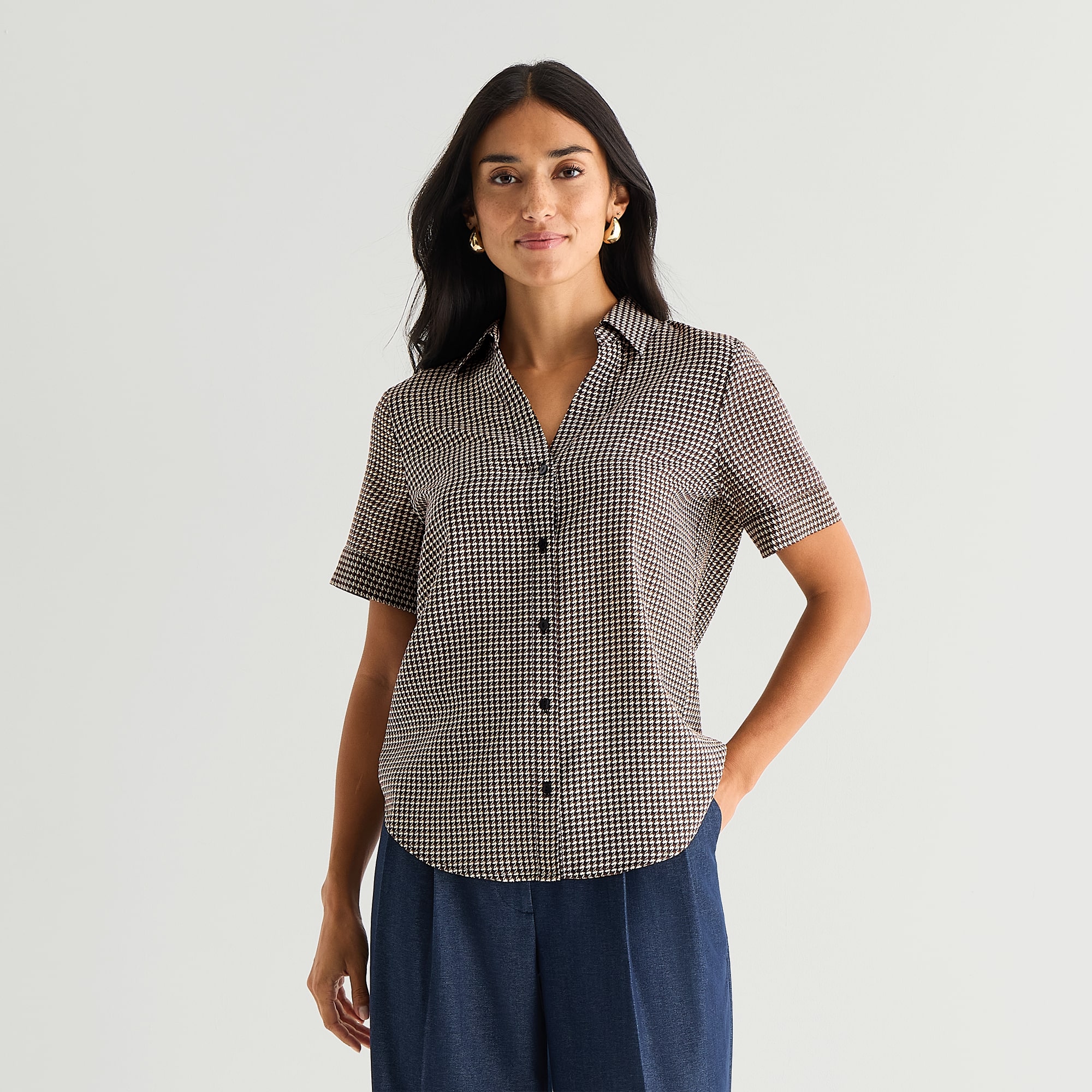 Worthington Womens Short Sleeve Slim Fit Blouse