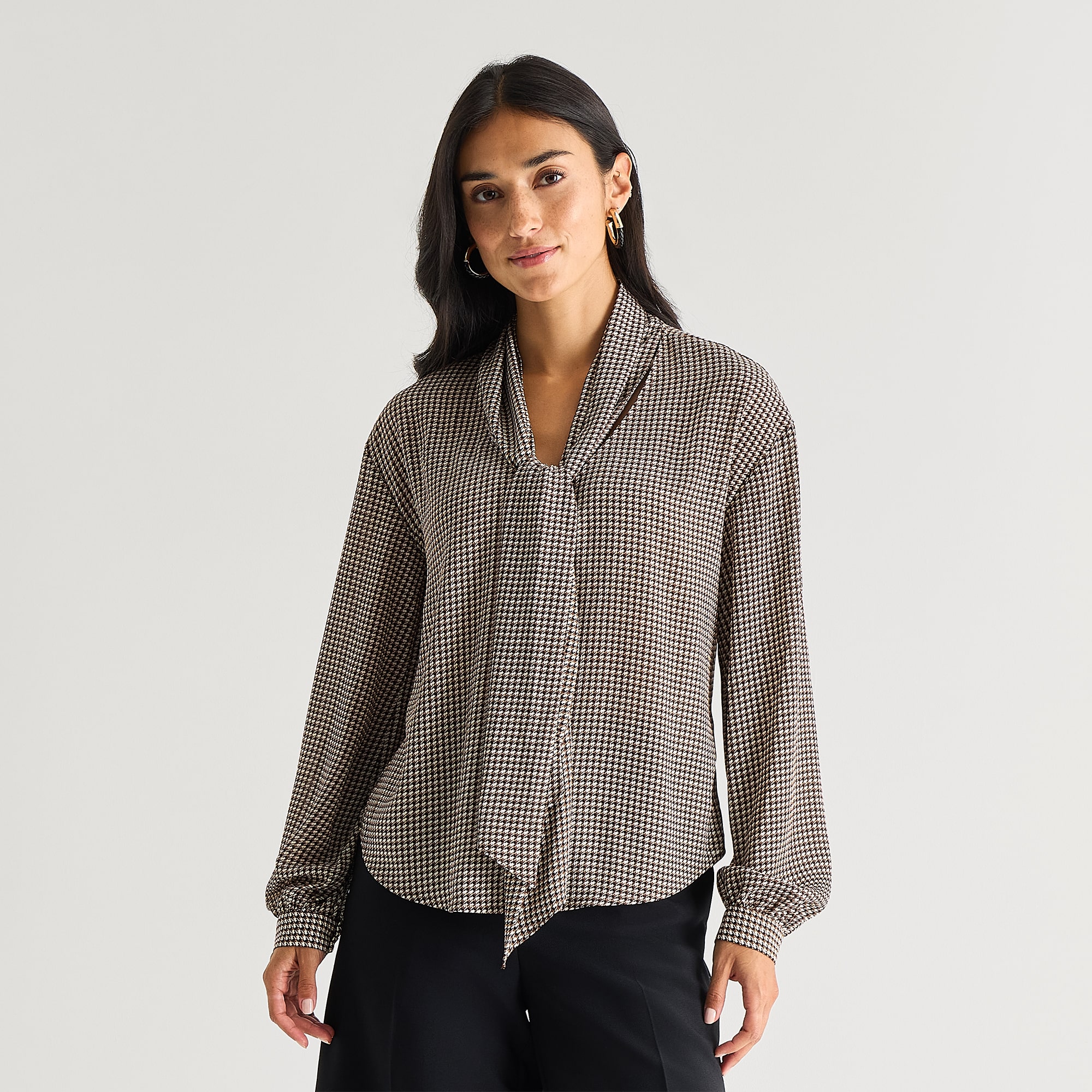 Worthington Womens Split Tie Neck Long Sleeve Blouse