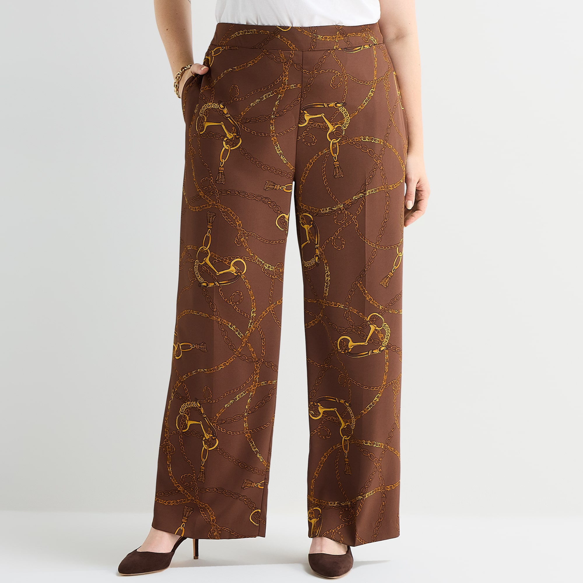 Liz Claiborne Novelty Womens Plus Wide Leg Mid Rise Pull-On Pant