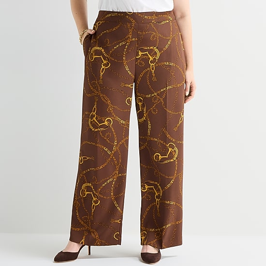 Liz Claiborne Novelty Womens Plus Wide Leg Mid Rise Pull-On Pant