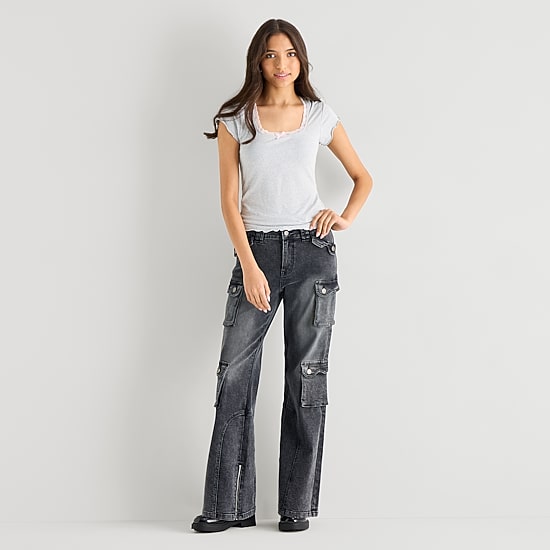 Forever 21 Womens Juniors Straight Mid Rise Cargo Pant
