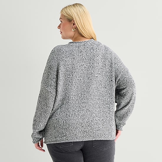 St. John's Bay Plus Womens Crew Neck Long Sleeve Striped Pullover Sweater
