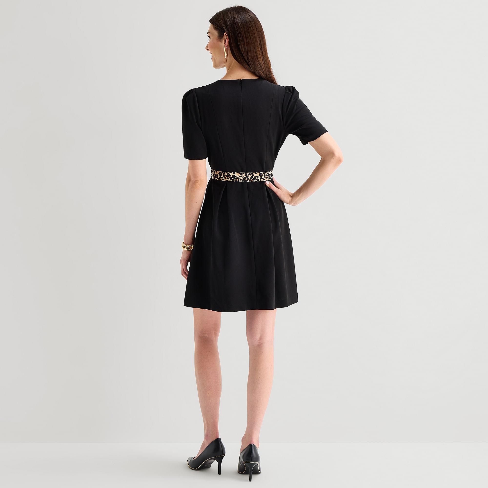 Jessica Howard Womens V Neck Short Sleeve Puffed Fit + Flare Dress