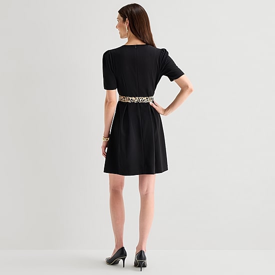 Jessica Howard Womens V Neck Short Sleeve Puffed Fit + Flare Dress