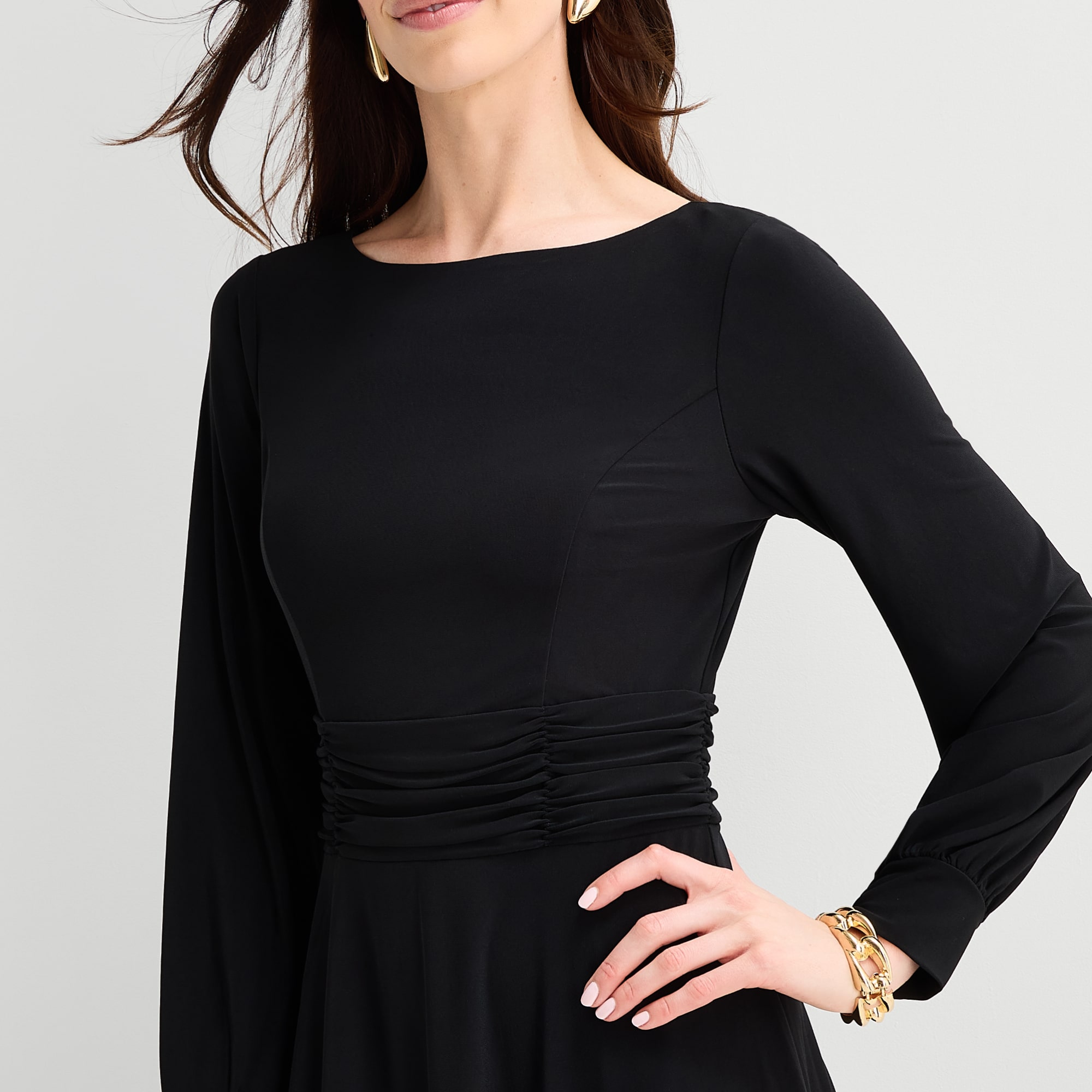 Jessica Howard Womens Midi Boat Neck Long Sleeve Cuffed Fit + Flare Dress