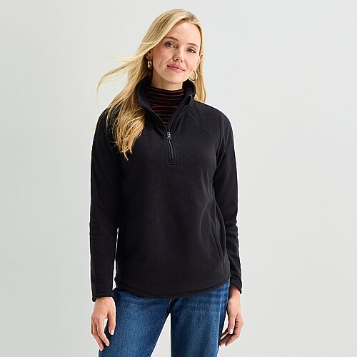 St. John's Bay Womens Tall Mock Neck Long Sleeve Quarter-zip Pullover In Black