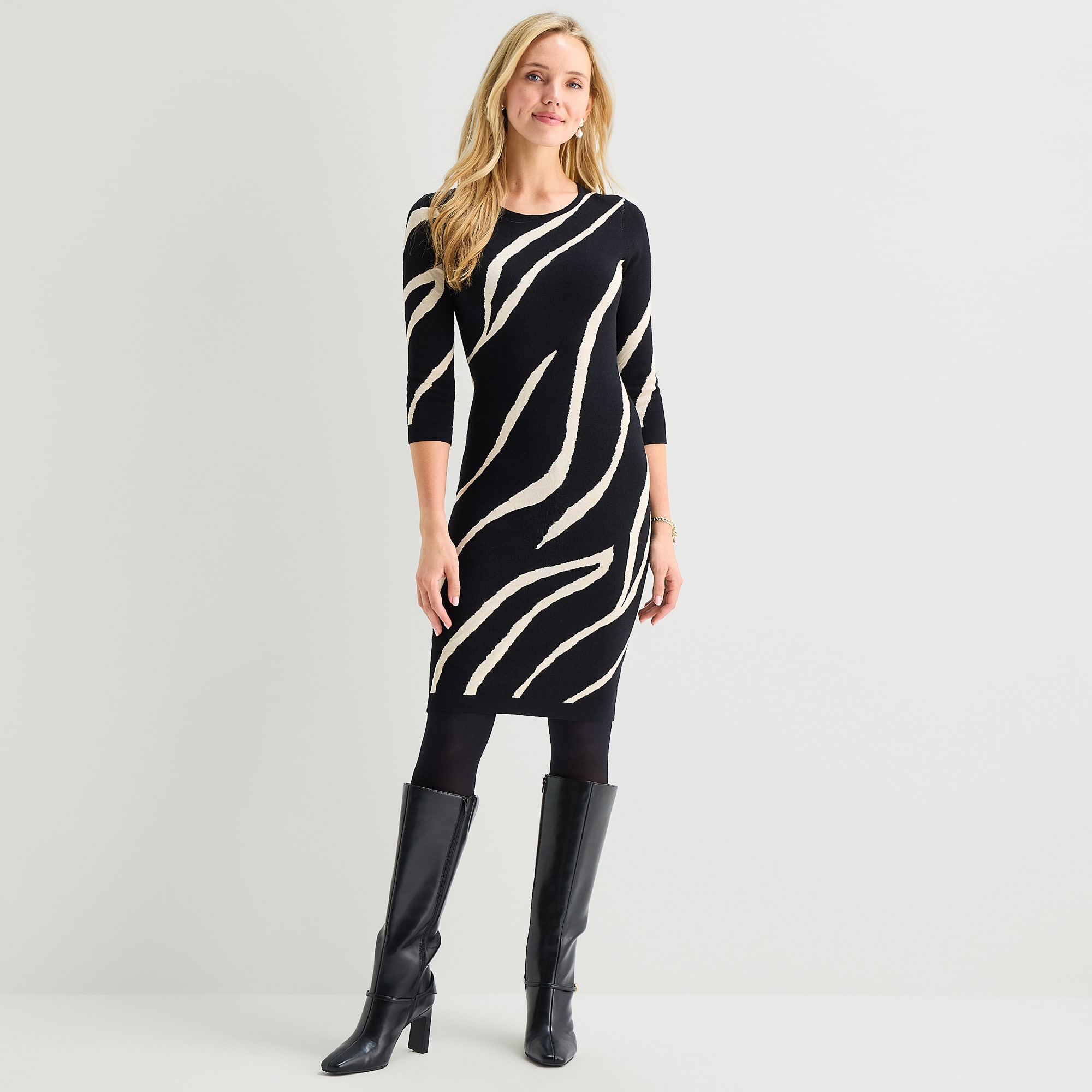 Danny & Nicole Womens 3/4 Sleeve Animal Sweater Dress