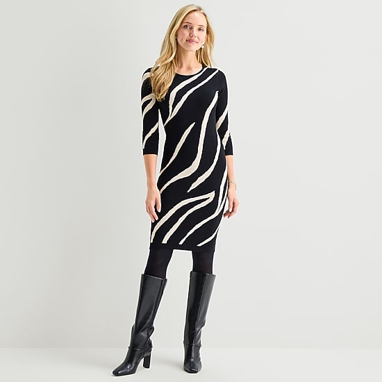 Danny & Nicole Womens 3/4 Sleeve Animal Sweater Dress