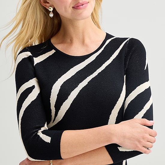 Danny & Nicole Womens 3/4 Sleeve Animal Sweater Dress