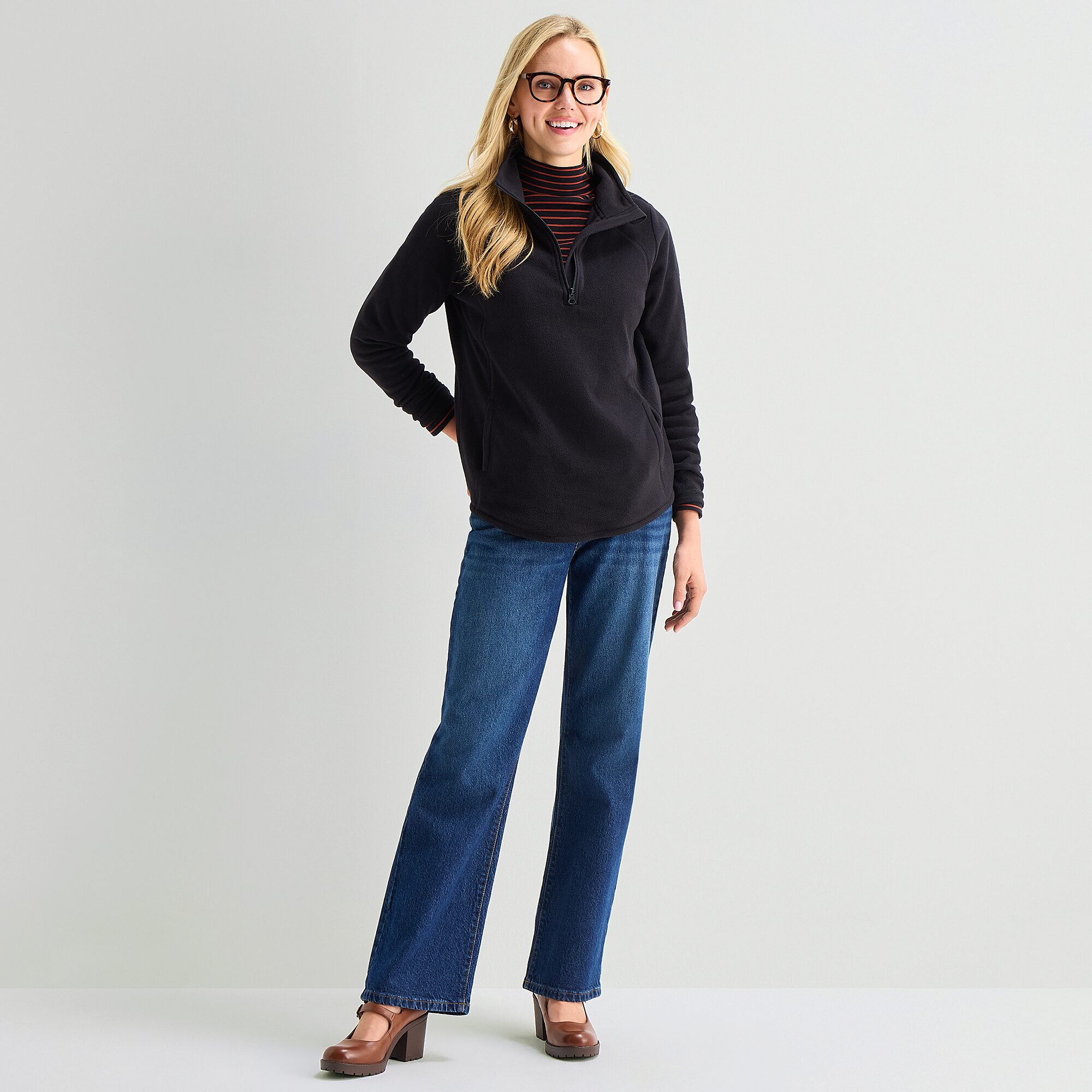 St. John's Bay Womens Mock Neck Long Sleeve Quarter-Zip Pullover