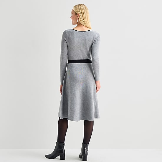 Danny & Nicole Womens Long Sleeve Floral Sweater Dress