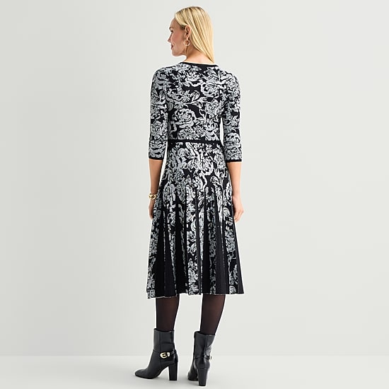 Danny & Nicole Womens 3/4 Sleeve Floral Sweater Dress