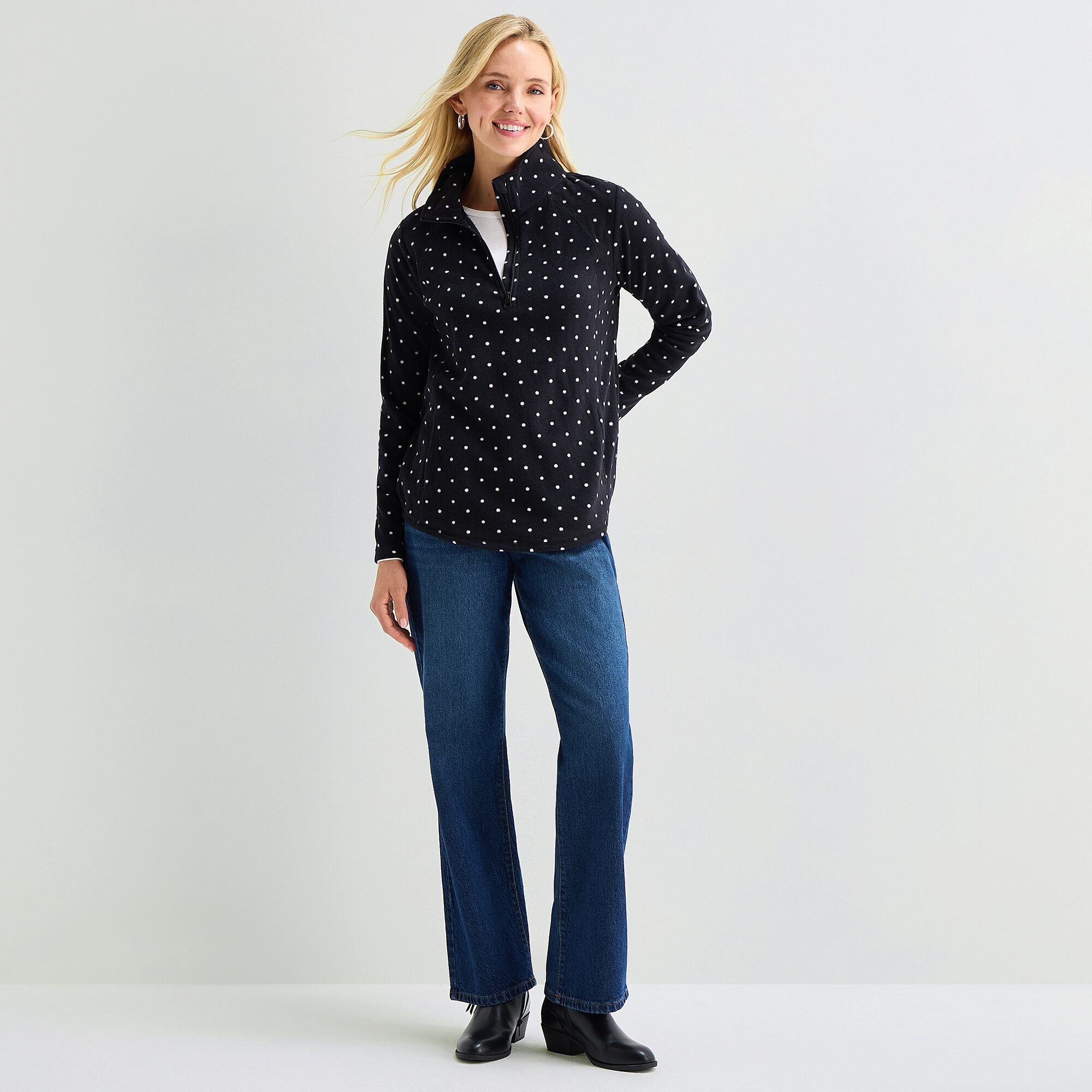 St. John's Bay Womens Mock Neck Long Sleeve Fleece Quarter-Zip Pullover