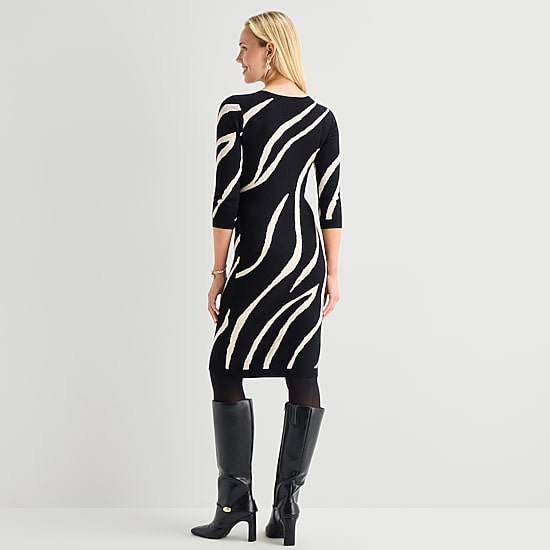 Danny & Nicole Womens 3/4 Sleeve Animal Sweater Dress
