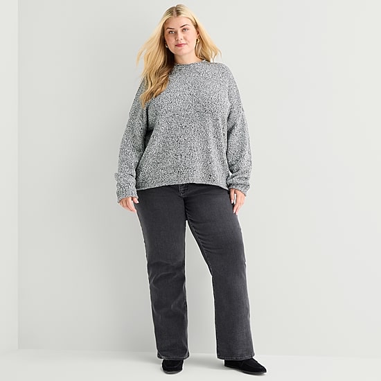 St. John's Bay Plus Womens Crew Neck Long Sleeve Striped Pullover Sweater