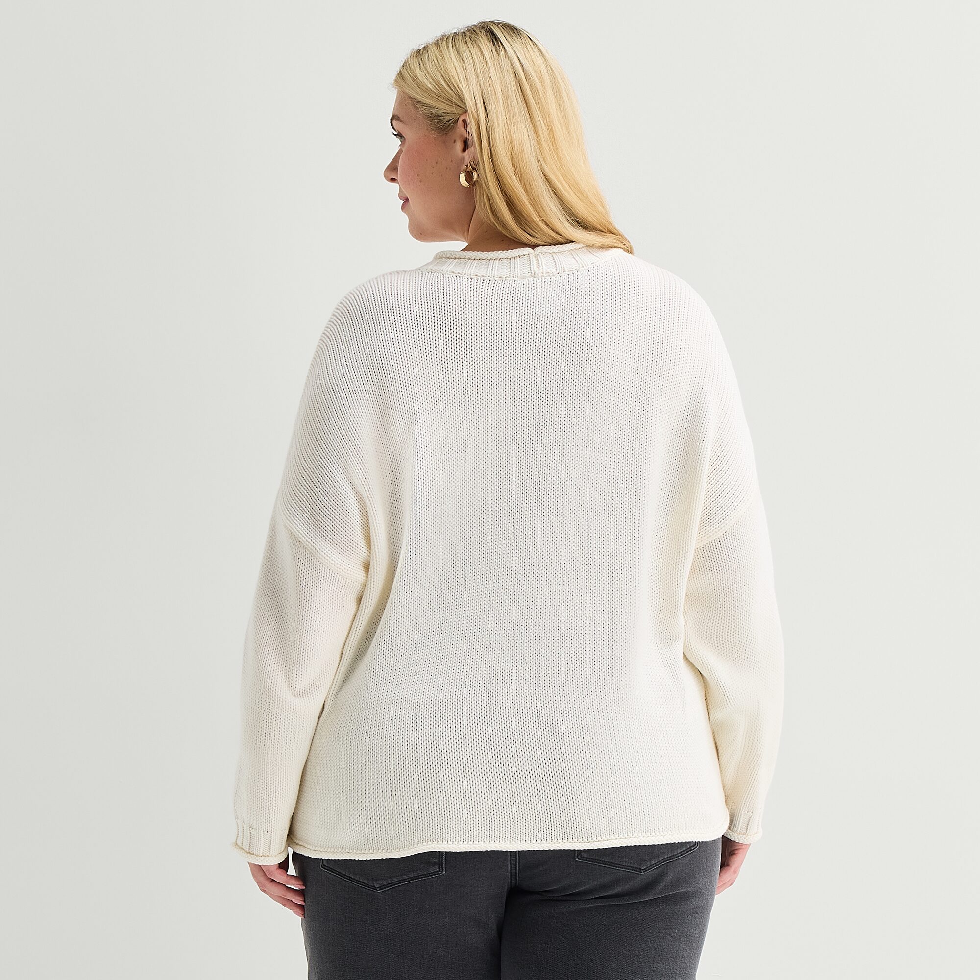 St. John's Bay Plus Womens Crew Neck Long Sleeve Striped Pullover Sweater