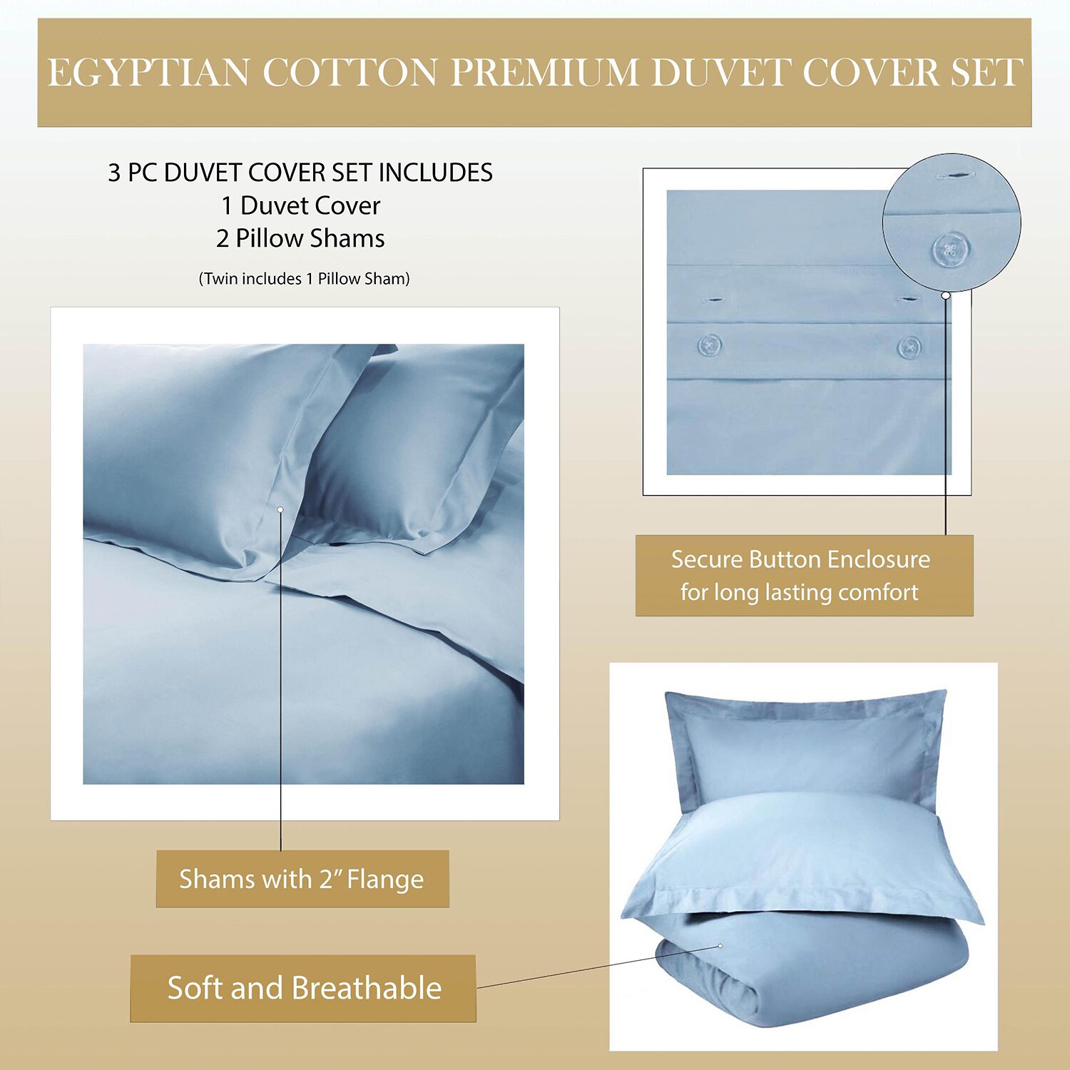 SUPERIOR® Egyptian Cotton 530tc Premium Soft Reversible Duvet Cover
