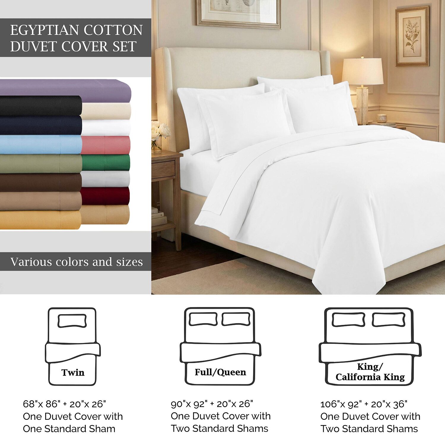 SUPERIOR® Egyptian Cotton 530tc Premium Soft Reversible Duvet Cover