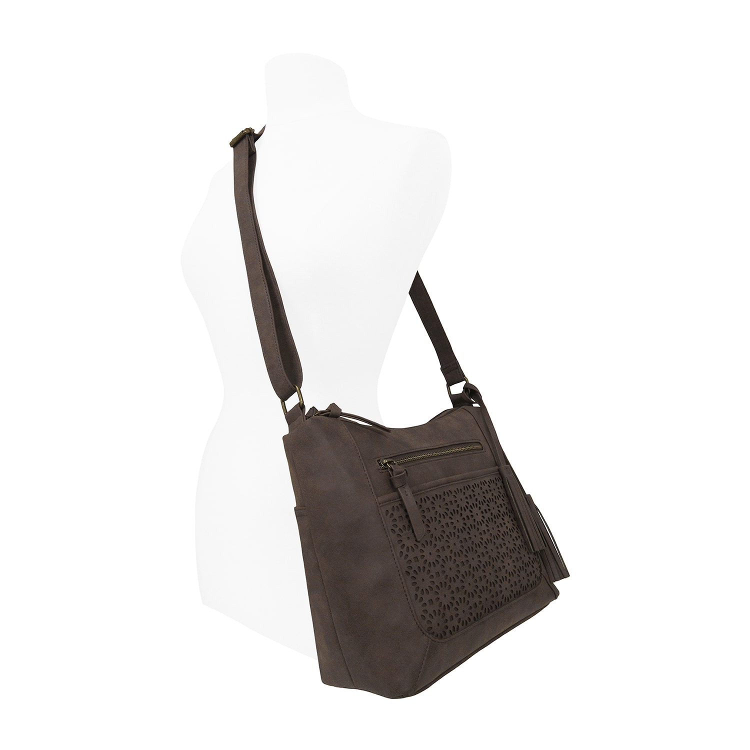 Bueno of California Faux Sueded Distressed Perf Med Crossbody Bag