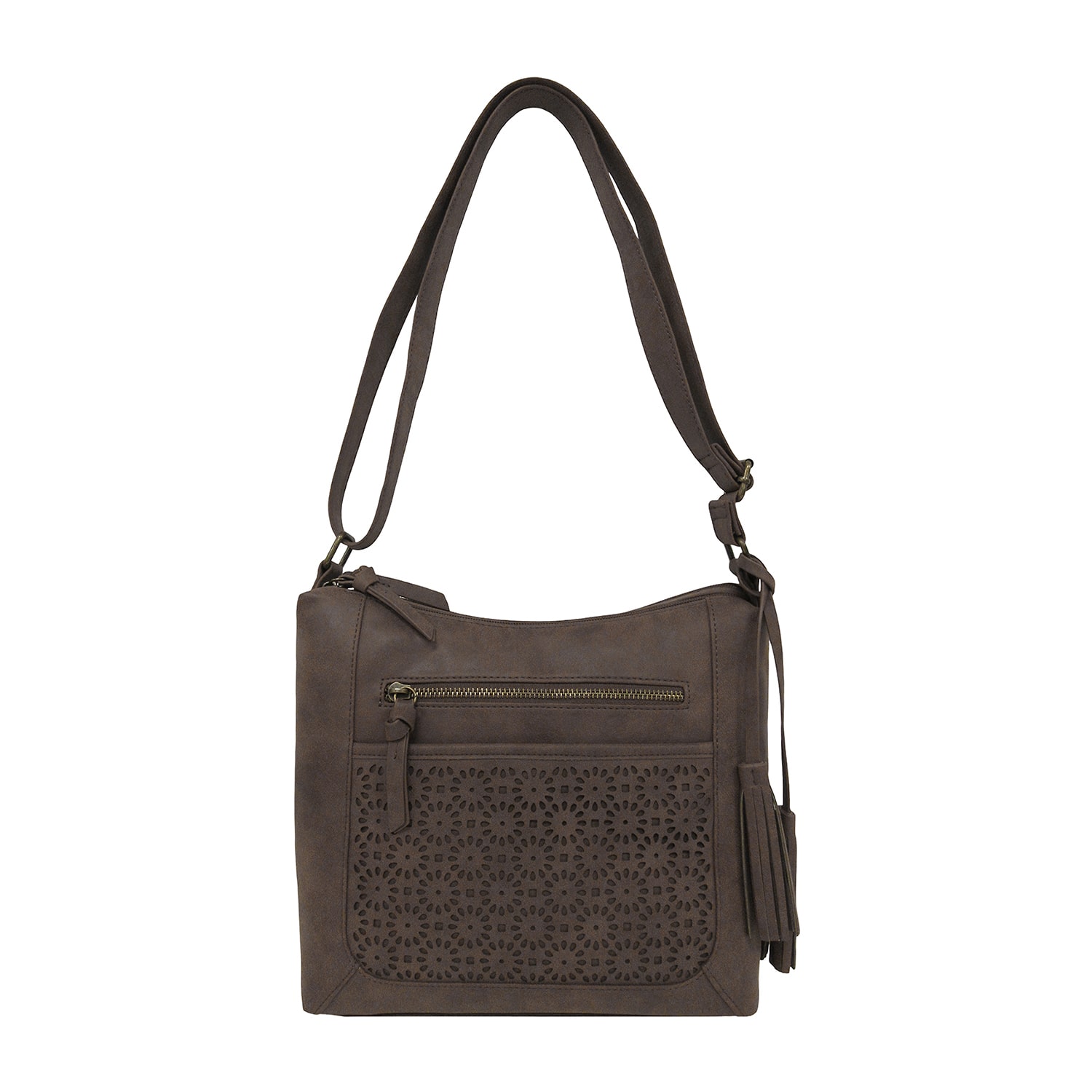 Bueno of California Faux Sueded Distressed Perf Med Crossbody Bag