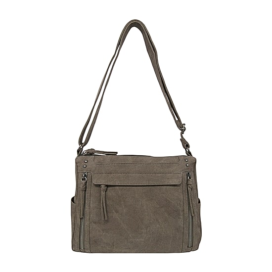 Bueno of California Khaki Tie Dye Twill Washed Large Crossbody Bag