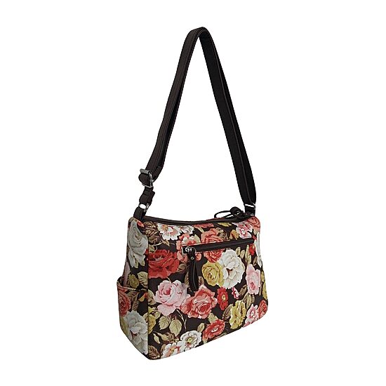 Bueno of California Rose Print Washed Double Medium  Zip Crossbody Bag