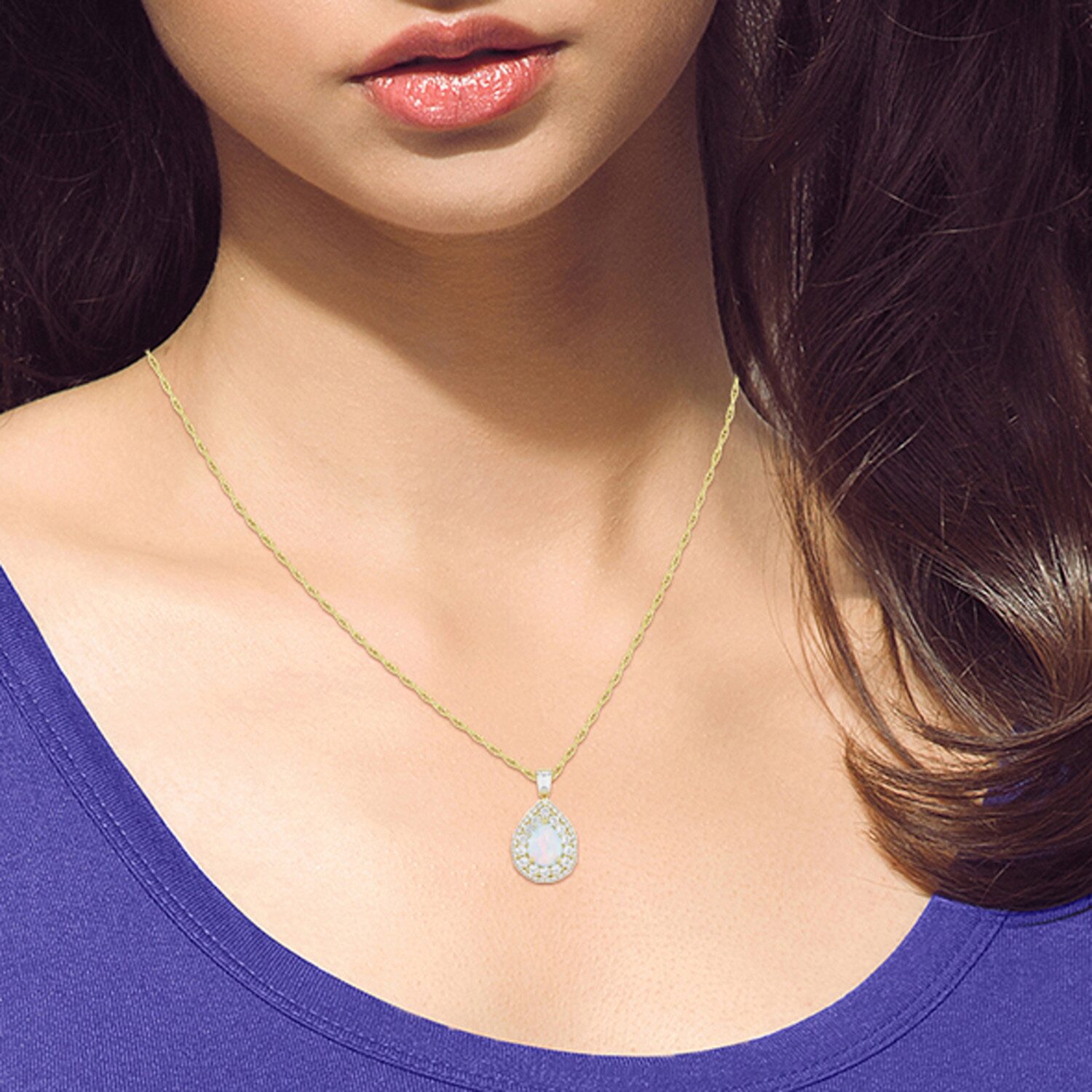 Womens Lab Created White Opal 14K Gold Over Silver Pear 18 Inch Pendant Necklace