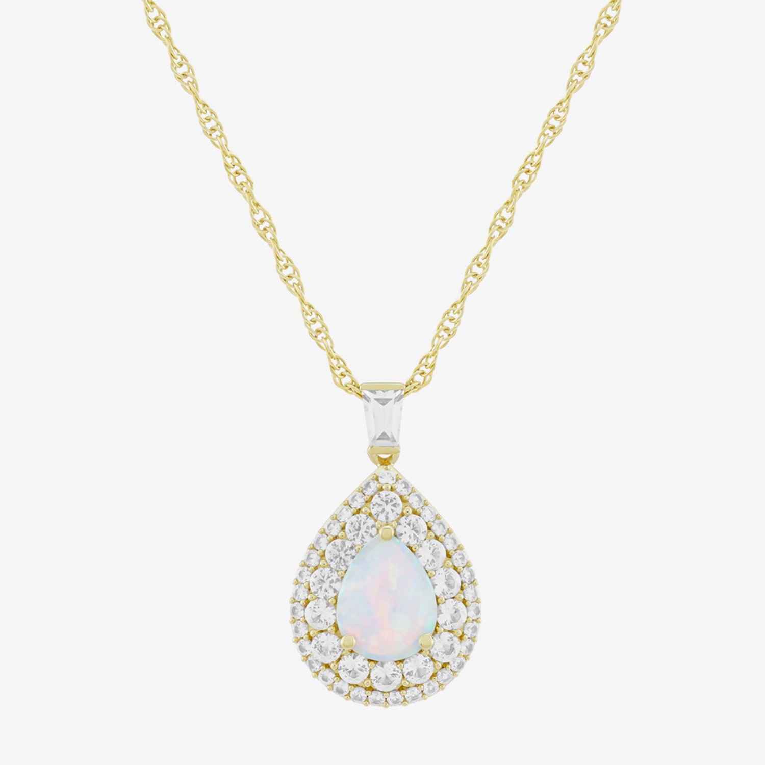 Womens Lab Created White Opal 14K Gold Over Silver Pear 18 Inch Pendant Necklace