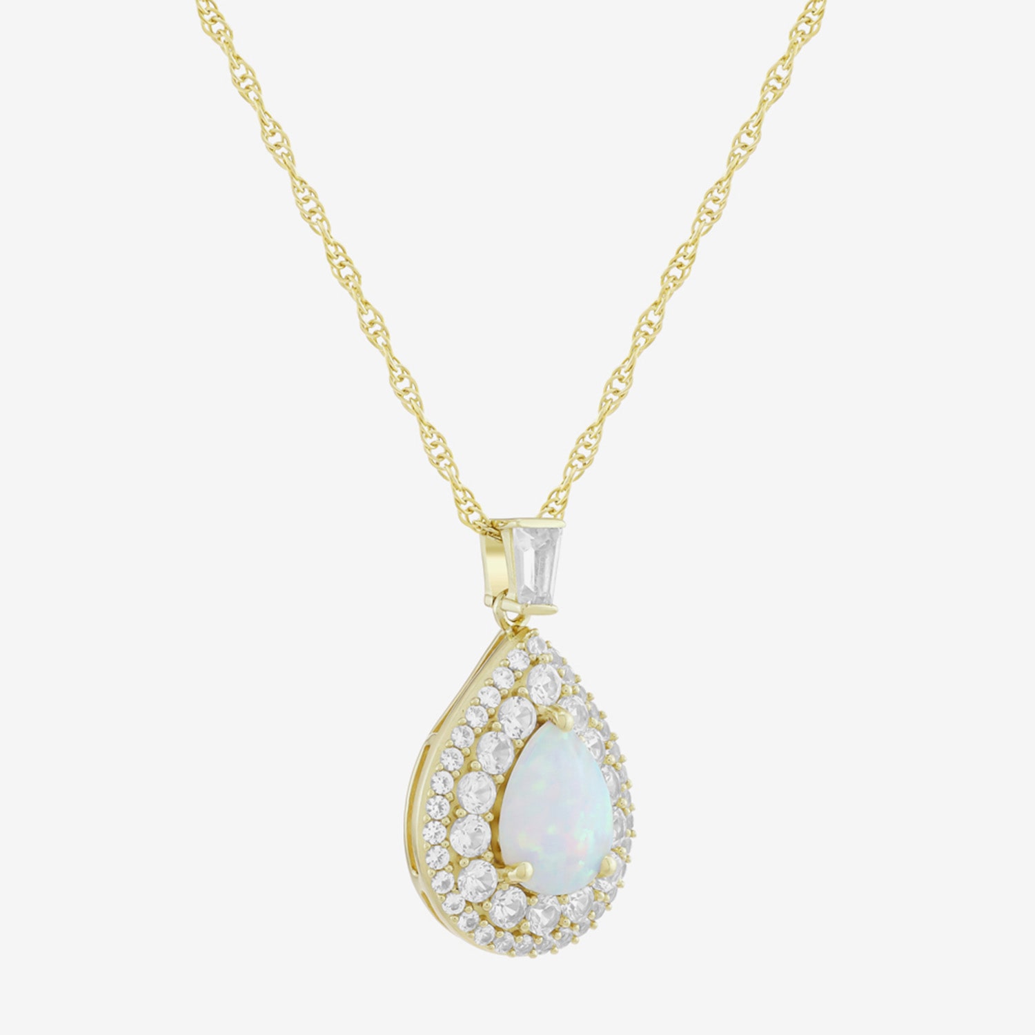 Womens Lab Created White Opal 14K Gold Over Silver Pear 18 Inch Pendant Necklace
