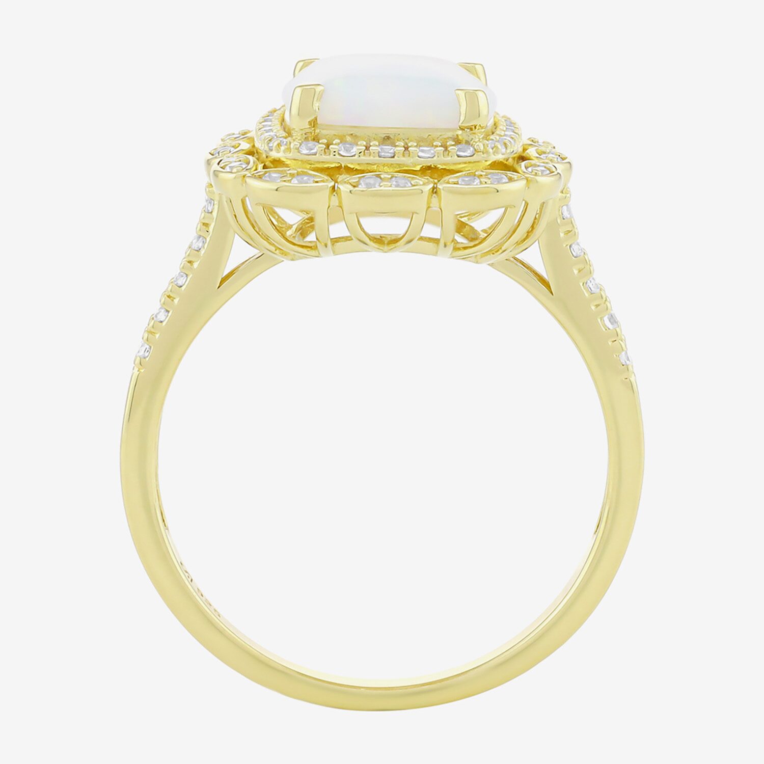 Womens Lab Created White Opal 14K Gold Over Silver Cushion Halo Cocktail Ring