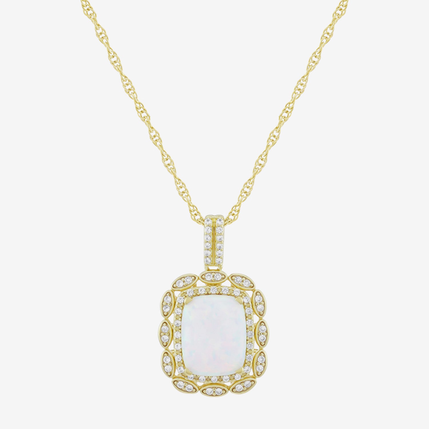 Womens Lab Created White Opal 14K Gold Over Silver Cushion 18 Inch Pendant Necklace