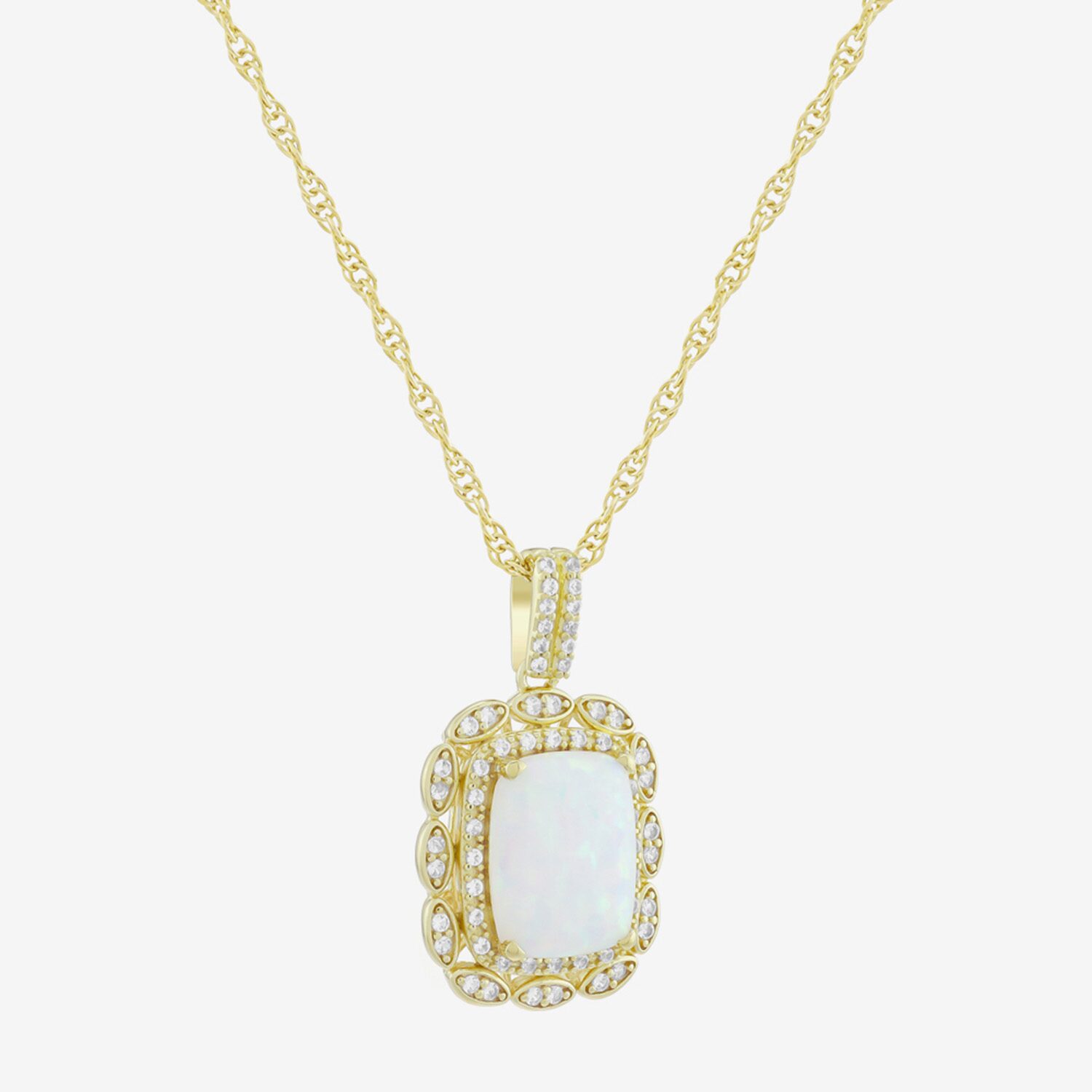 Womens Lab Created White Opal 14K Gold Over Silver Cushion 18 Inch Pendant Necklace